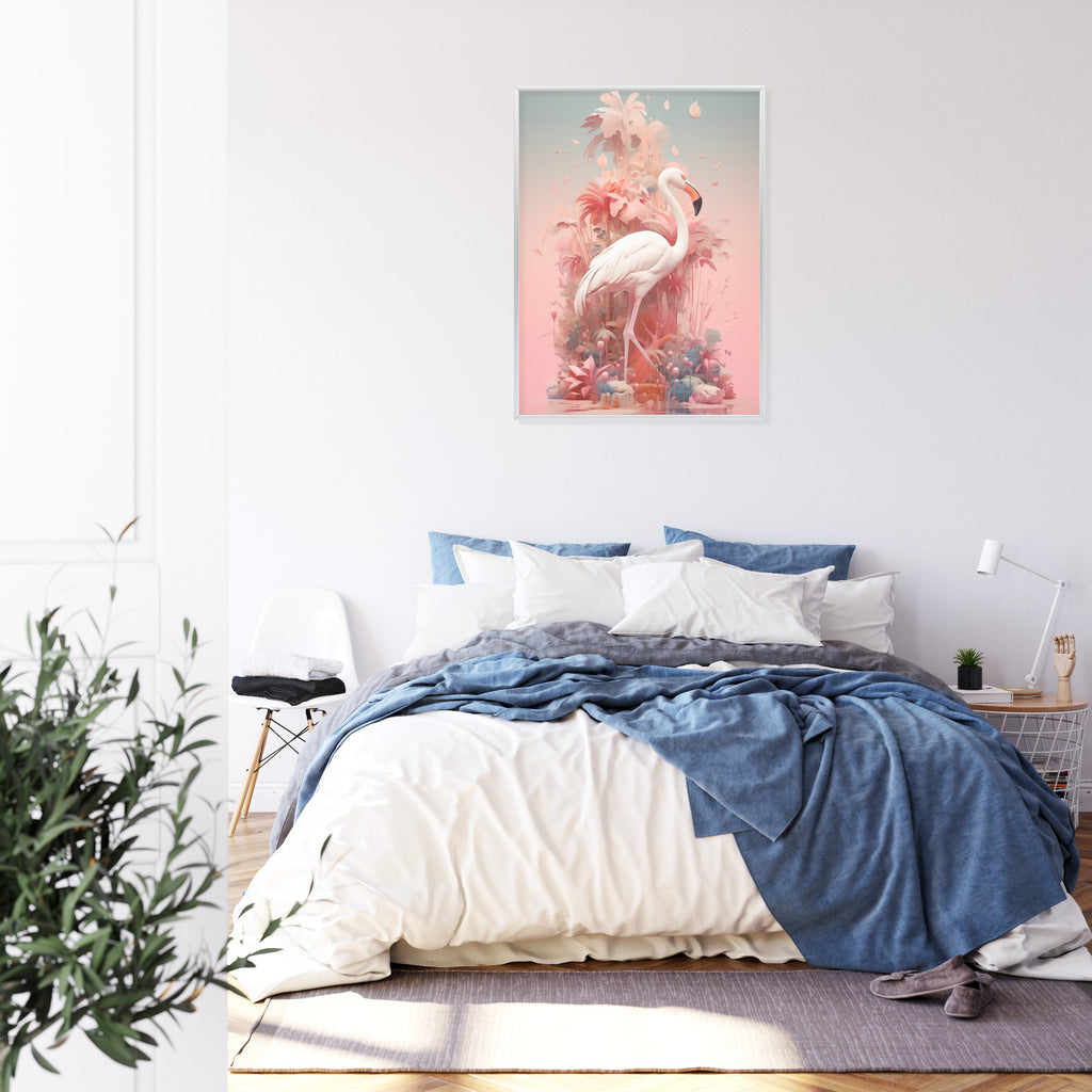 Plakat Surrealistyczna Ilustracja Z Flamingiem Rama Drewniana Z Passe-Partout Kolor Naturalny