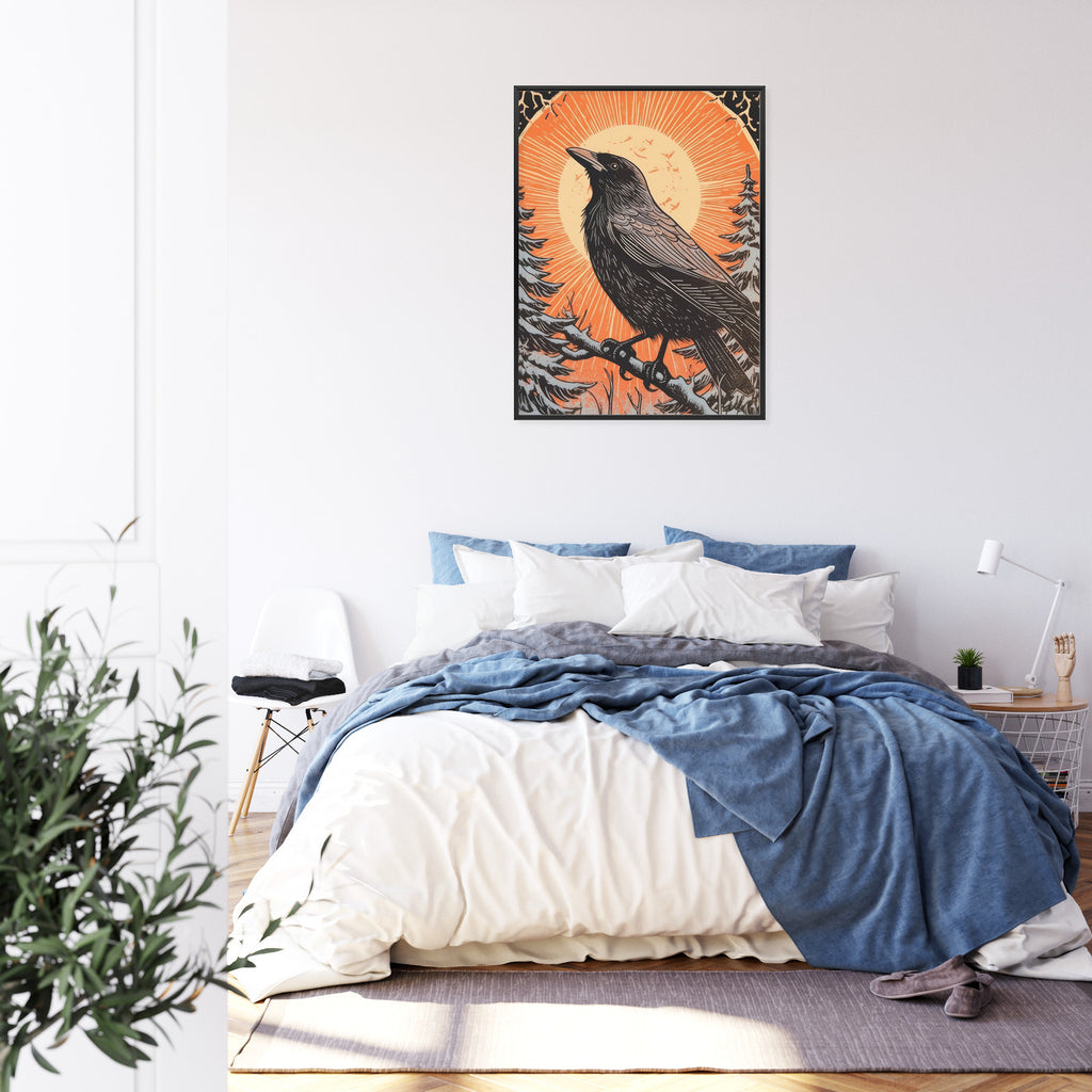 Plakat Grafika Z Krukiem W Zimie Rama Drewniana Z Passe-Partout Kolor Naturalny