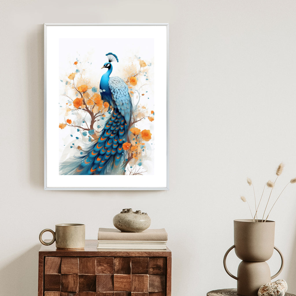Plakat Paw I Malowane Kwiaty Rama Drewniana Z Passe-Partout Kolor Naturalny