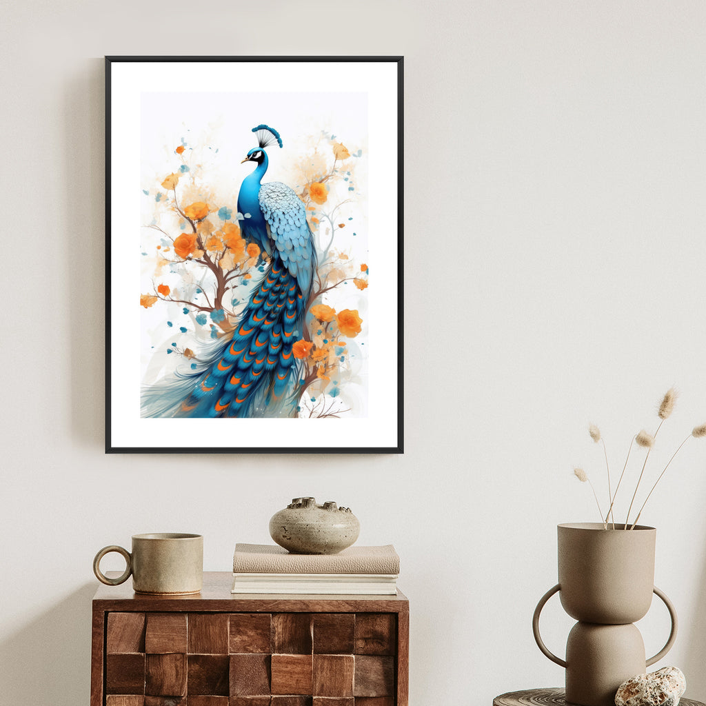 Plakat Paw I Malowane Kwiaty Rama Drewniana Z Passe-Partout Kolor Naturalny