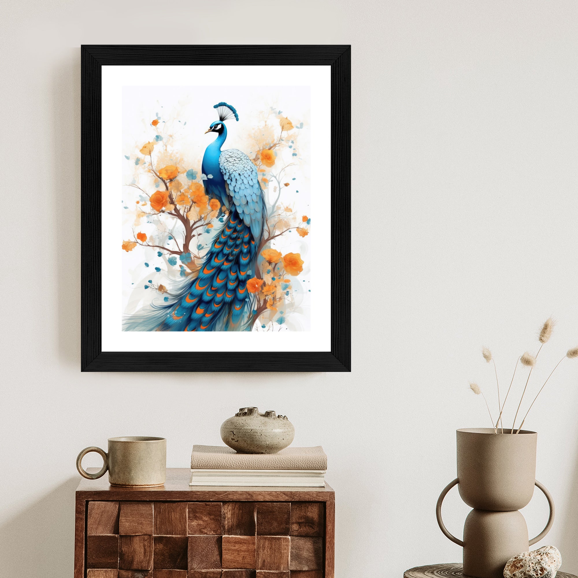 Plakat Paw I Malowane Kwiaty Rama Drewniana Z Passe-Partout Kolor Naturalny