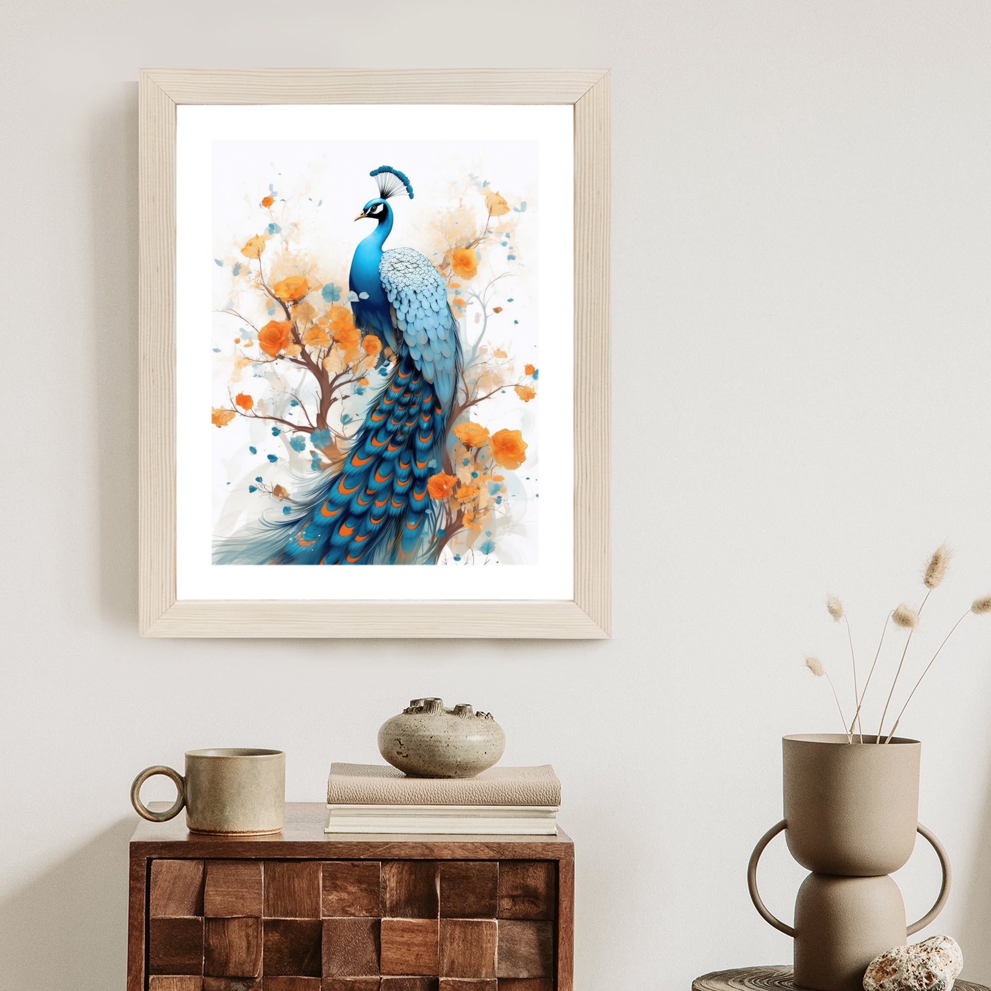 Plakat Paw I Malowane Kwiaty Rama Drewniana Z Passe-Partout Kolor Naturalny