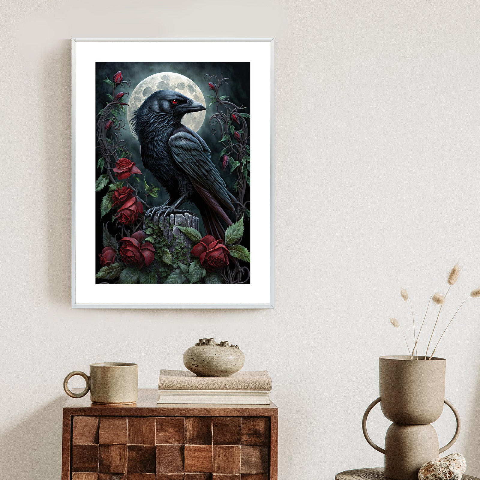 Plakat Kruk Na Nocnym Niebie Rama Drewniana Z Passe-Partout Kolor Naturalny