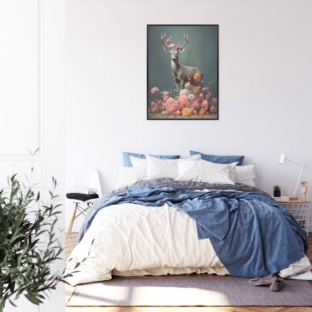 Plakat Jeleń Z Porożami I Mnóstwem Kwiatów