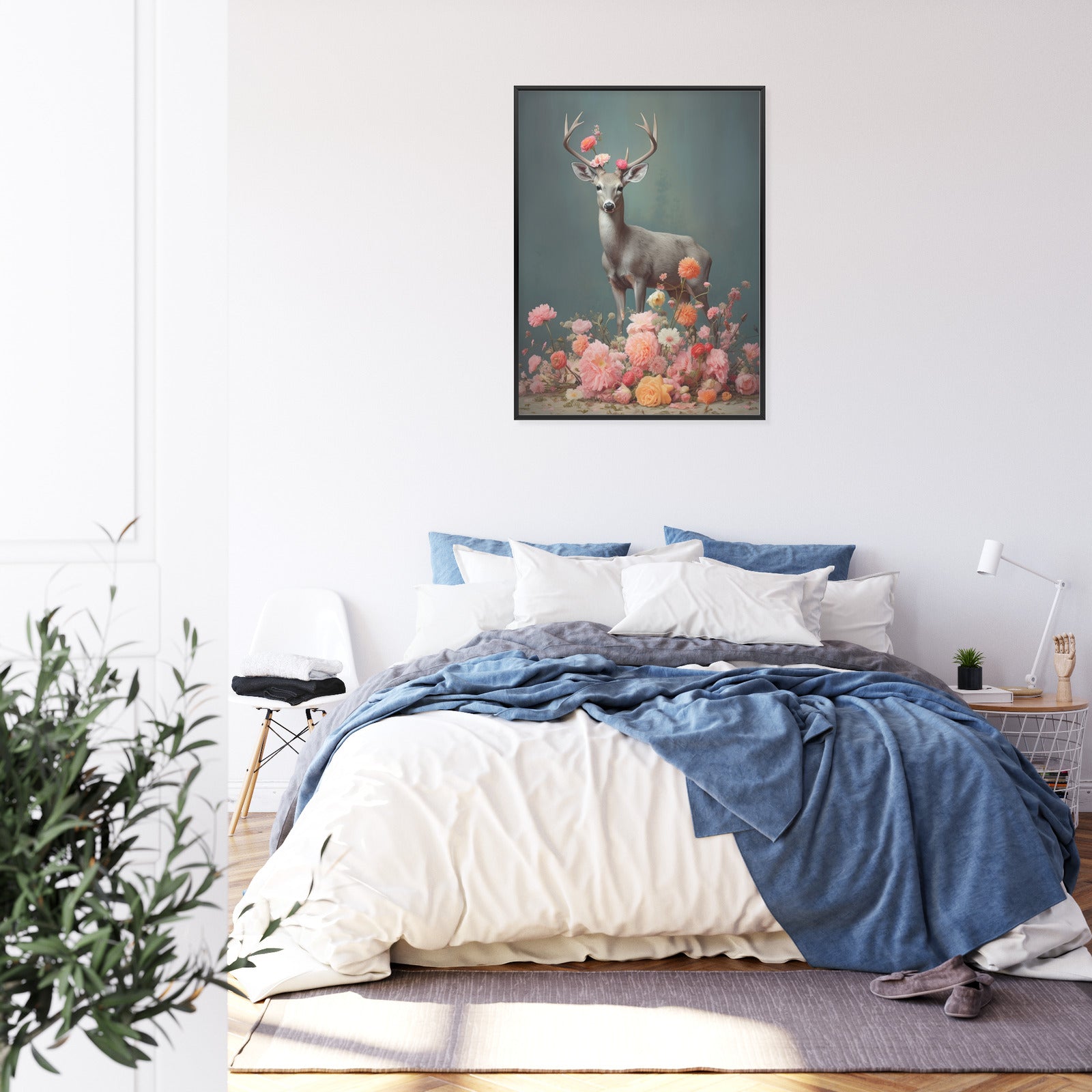 Plakat Jeleń Z Porożami I Mnóstwem Kwiatów