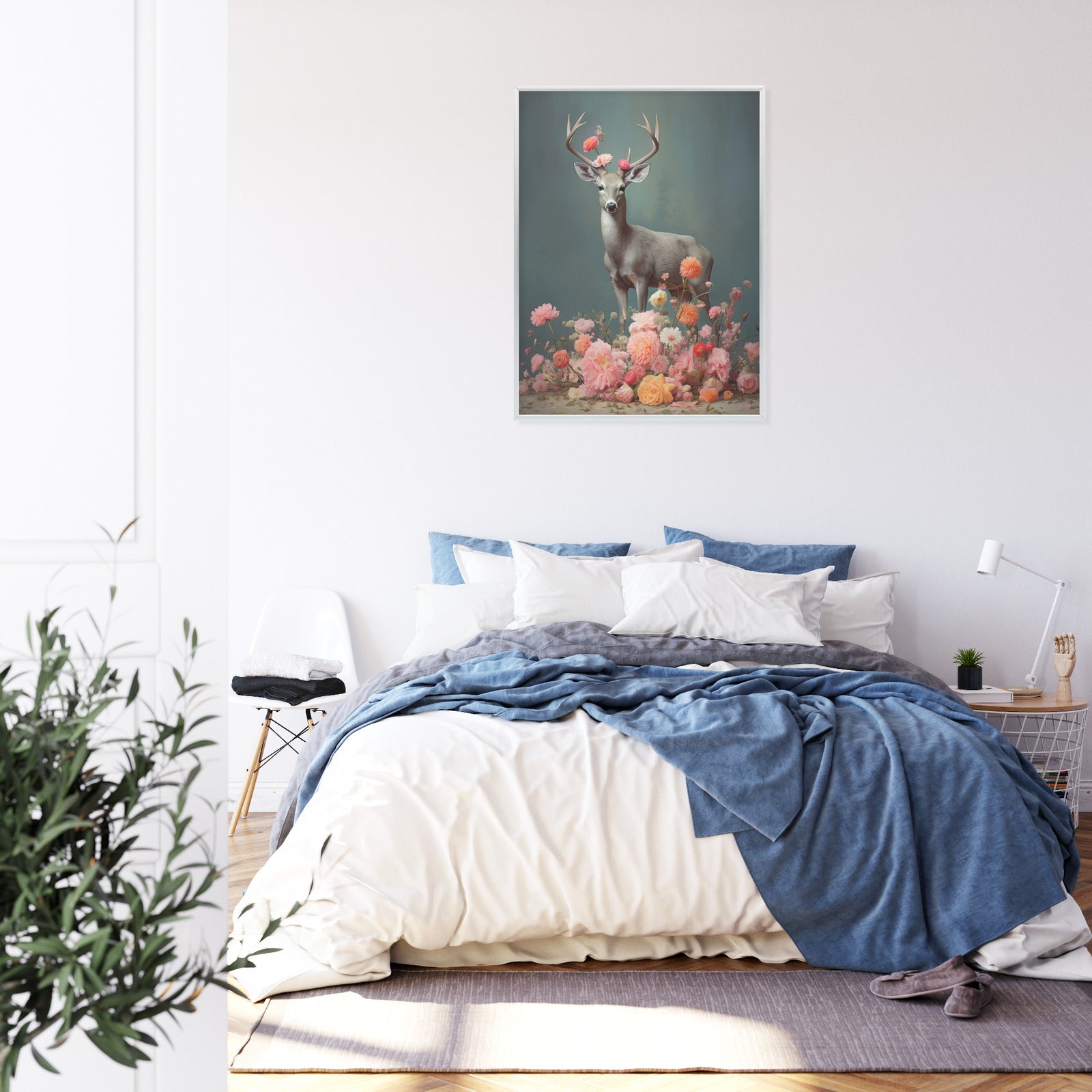 Plakat Jeleń Z Porożami I Mnóstwem Kwiatów