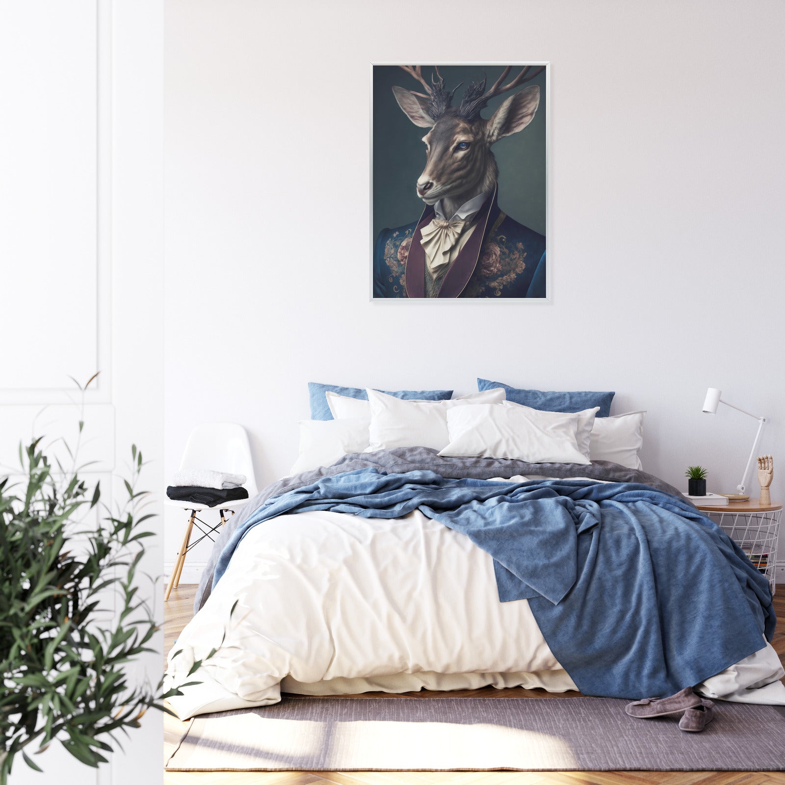 Plakat Jeleń W Eleganckim Stroju Rama Drewniana Z Passe-Partout Kolor Naturalny
