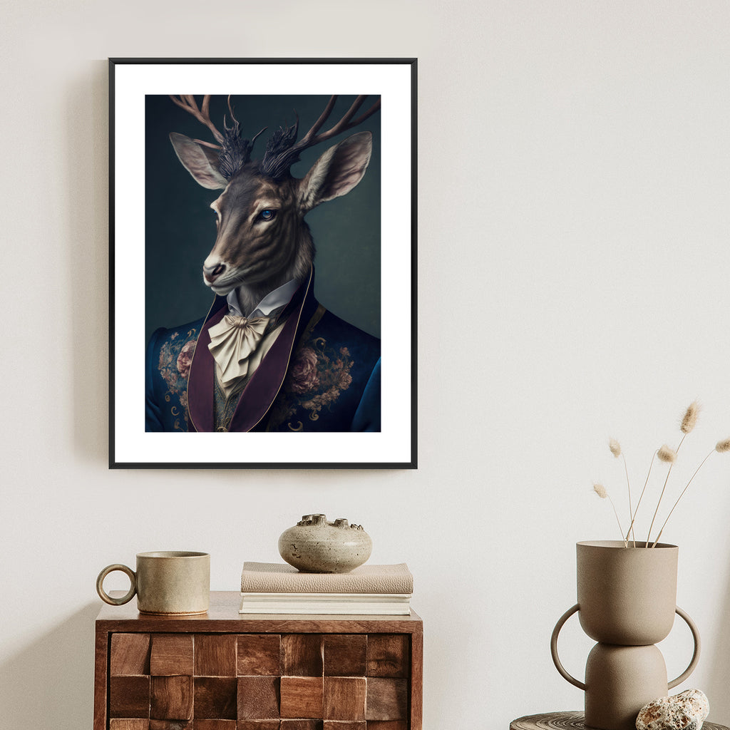 Plakat Jeleń W Eleganckim Stroju Rama Drewniana Z Passe-Partout Kolor Naturalny