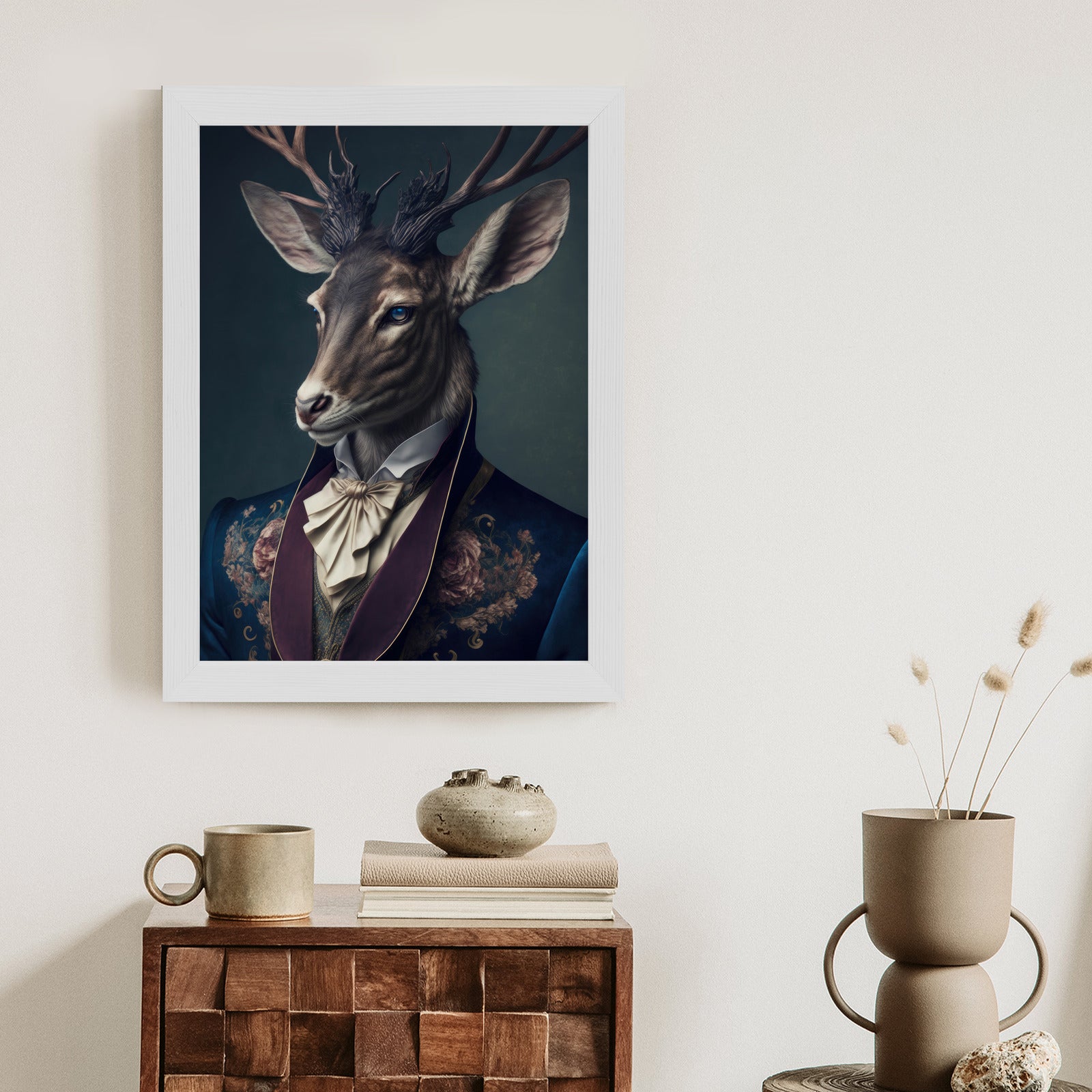 Plakat Jeleń W Eleganckim Stroju Rama Drewniana Z Passe-Partout Kolor Naturalny