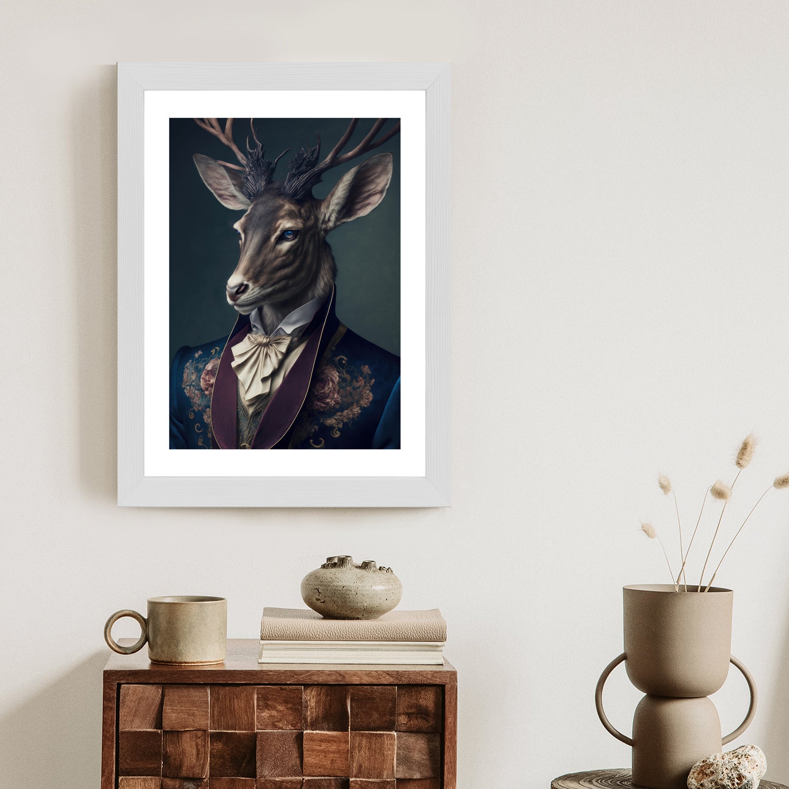 Plakat Jeleń W Eleganckim Stroju Rama Drewniana Z Passe-Partout Kolor Naturalny
