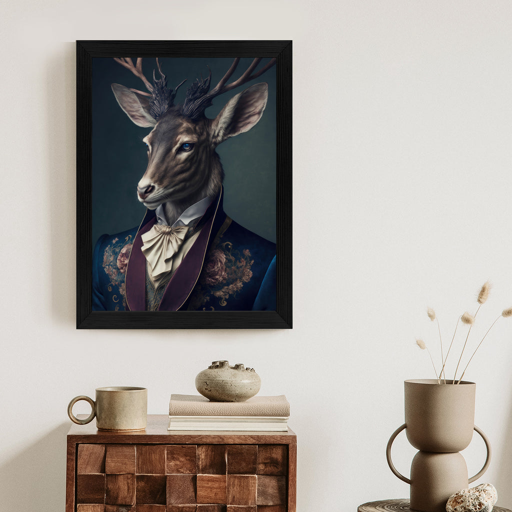 Plakat Jeleń W Eleganckim Stroju Rama Drewniana Z Passe-Partout Kolor Naturalny