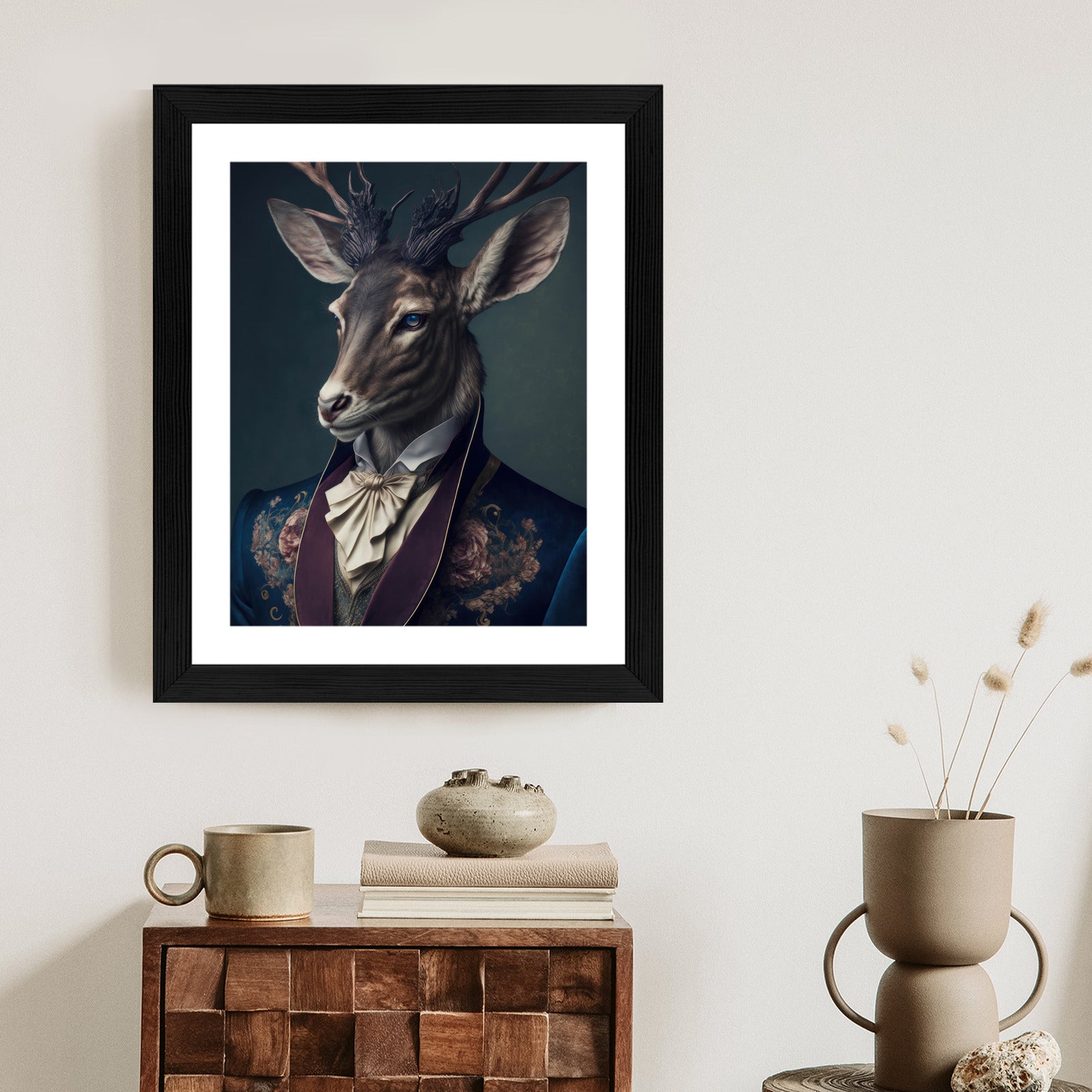 Plakat Jeleń W Eleganckim Stroju Rama Drewniana Z Passe-Partout Kolor Naturalny