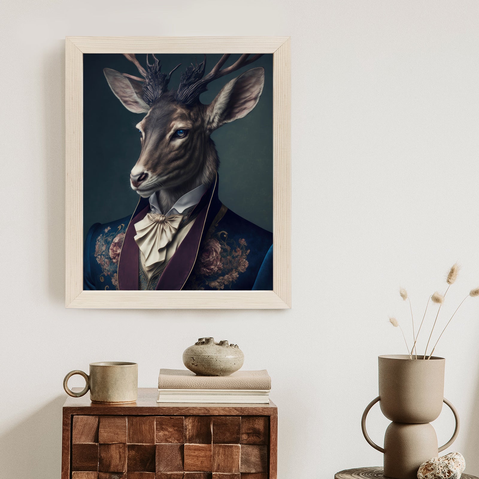 Plakat Jeleń W Eleganckim Stroju Rama Drewniana Z Passe-Partout Kolor Naturalny