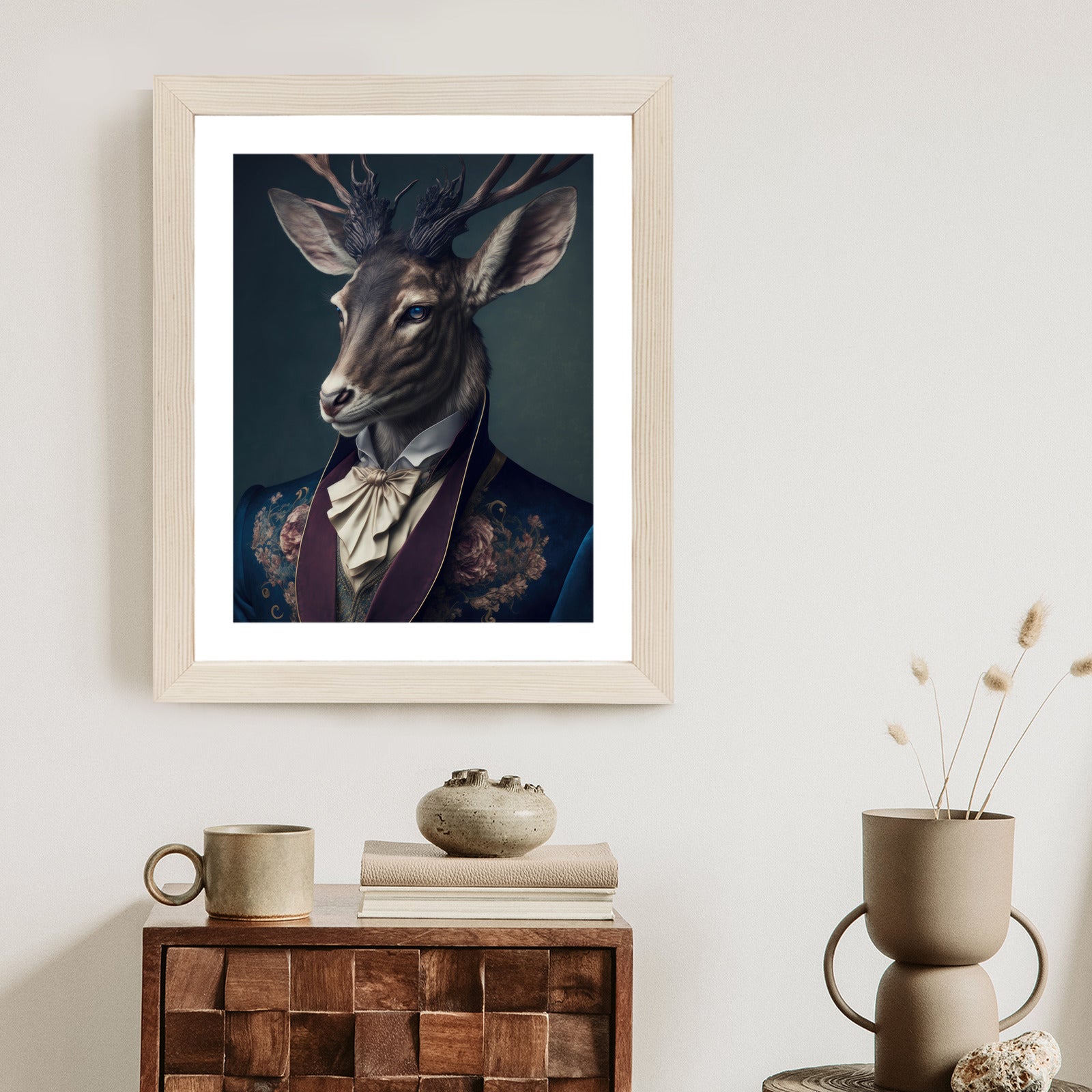 Plakat Jeleń W Eleganckim Stroju Rama Drewniana Z Passe-Partout Kolor Naturalny