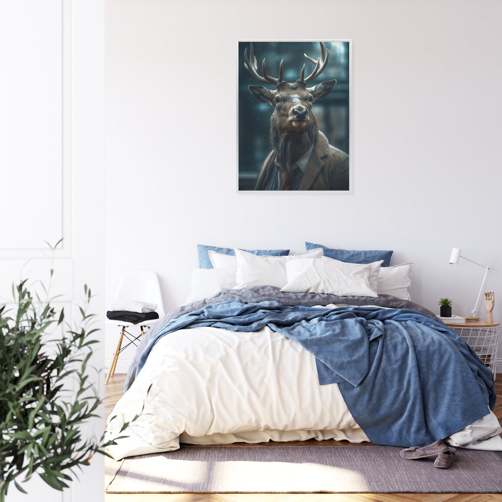 Plakat Jeleń W Garniturze I Krawacie Rama Drewniana Z Passe-Partout Kolor Naturalny