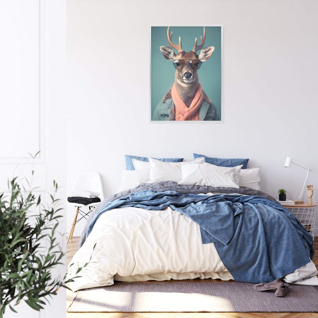 Plakat Jeleń W Modnym Stroju Rama Drewniana Z Passe-Partout Kolor Naturalny