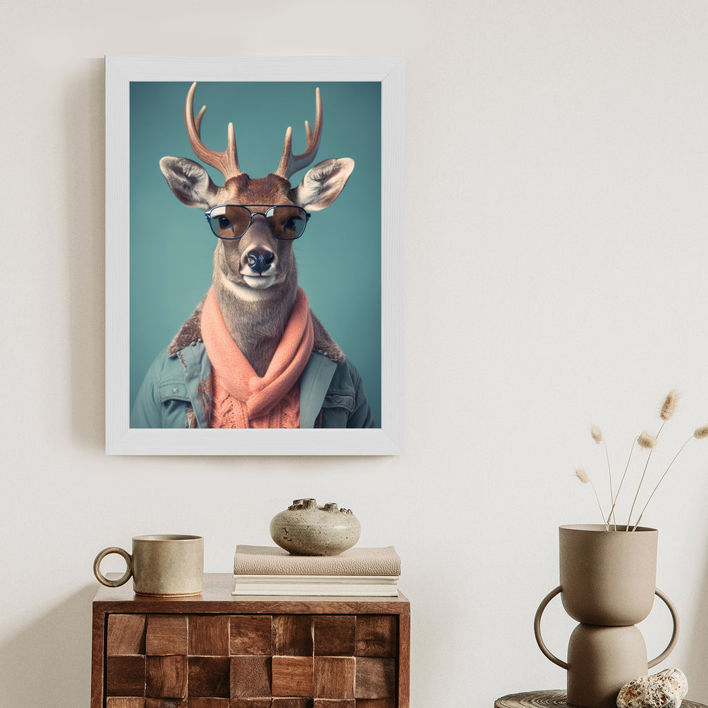 Plakat Jeleń W Modnym Stroju Rama Drewniana Z Passe-Partout Kolor Naturalny