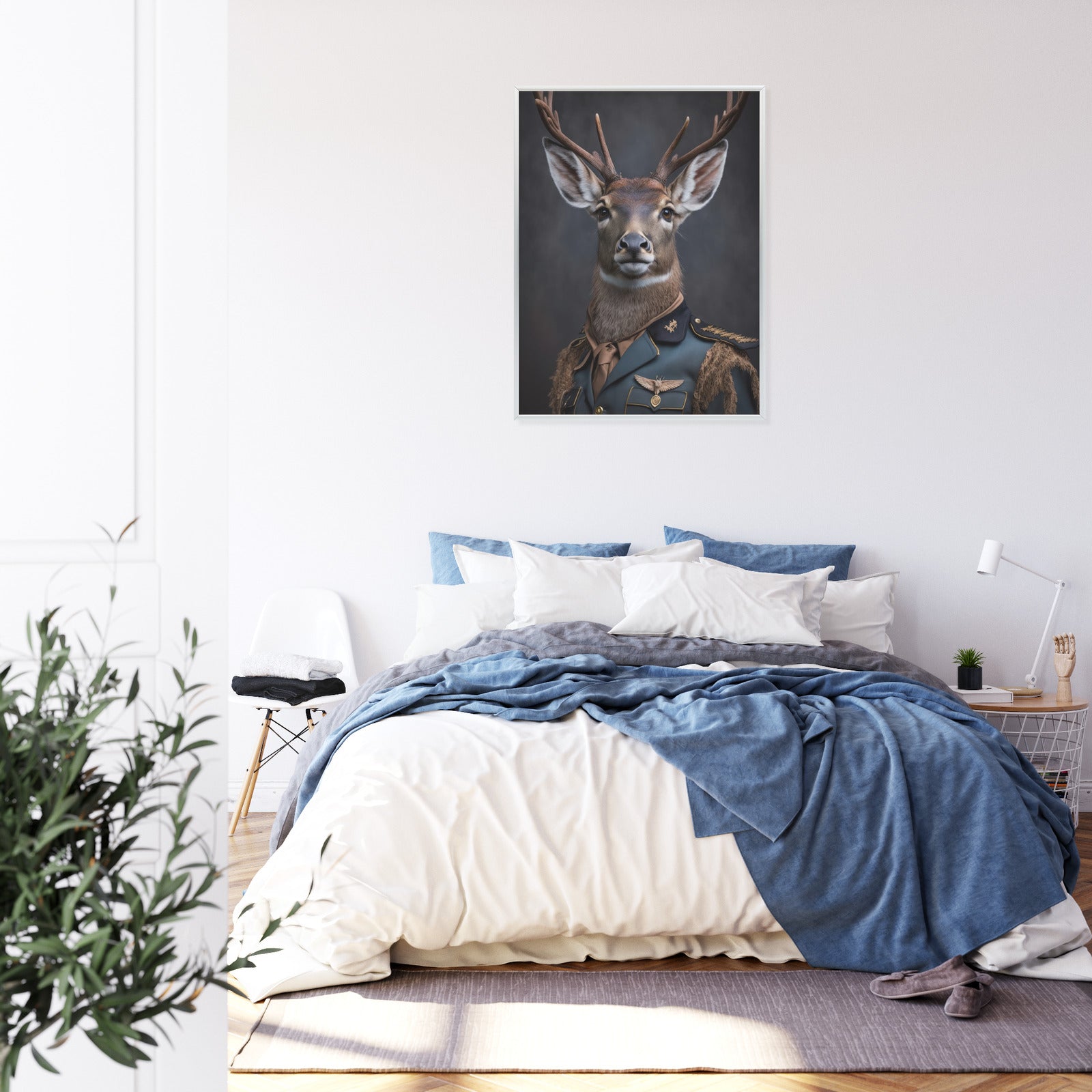 Plakat Jeleń W Wojskowym Mundurze Rama Drewniana Z Passe-Partout Kolor Naturalny