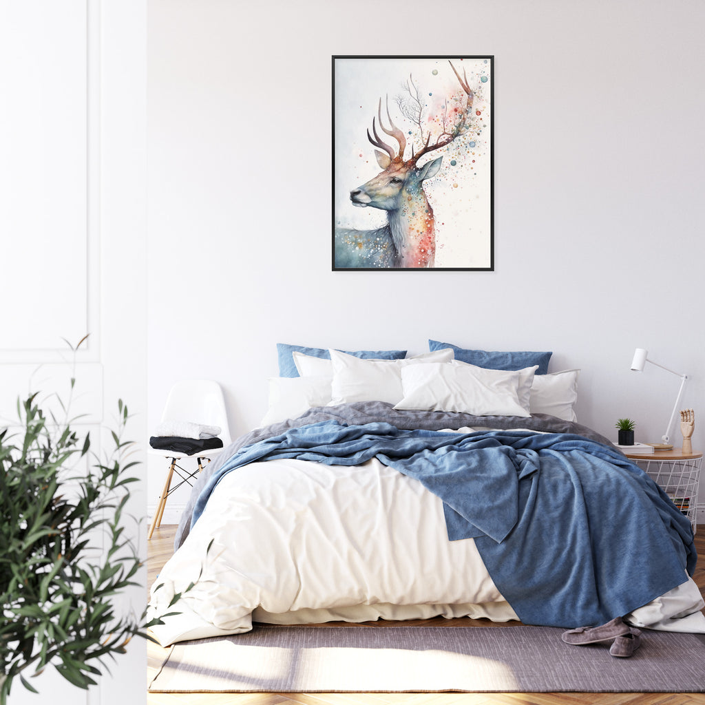 Plakat Portret Jelenia Malowany Farbami Rama Drewniana Z Passe-Partout Kolor Naturalny