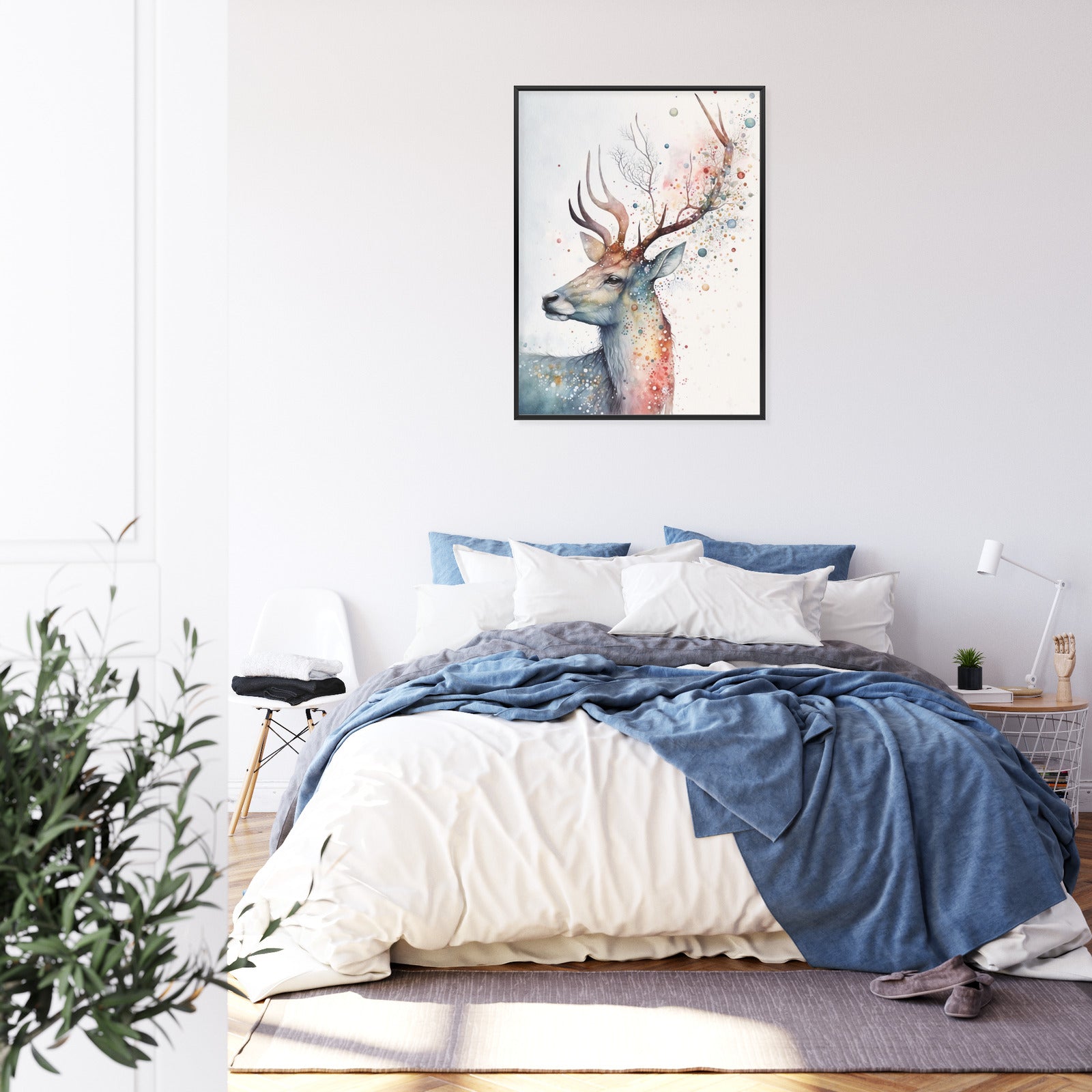 Plakat Portret Jelenia Malowany Farbami Rama Drewniana Z Passe-Partout Kolor Naturalny