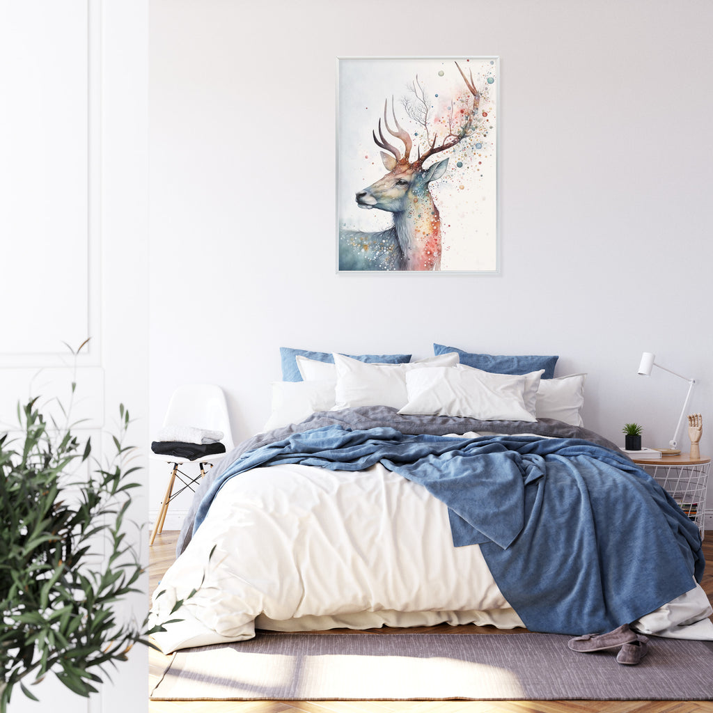 Plakat Portret Jelenia Malowany Farbami Rama Drewniana Z Passe-Partout Kolor Naturalny