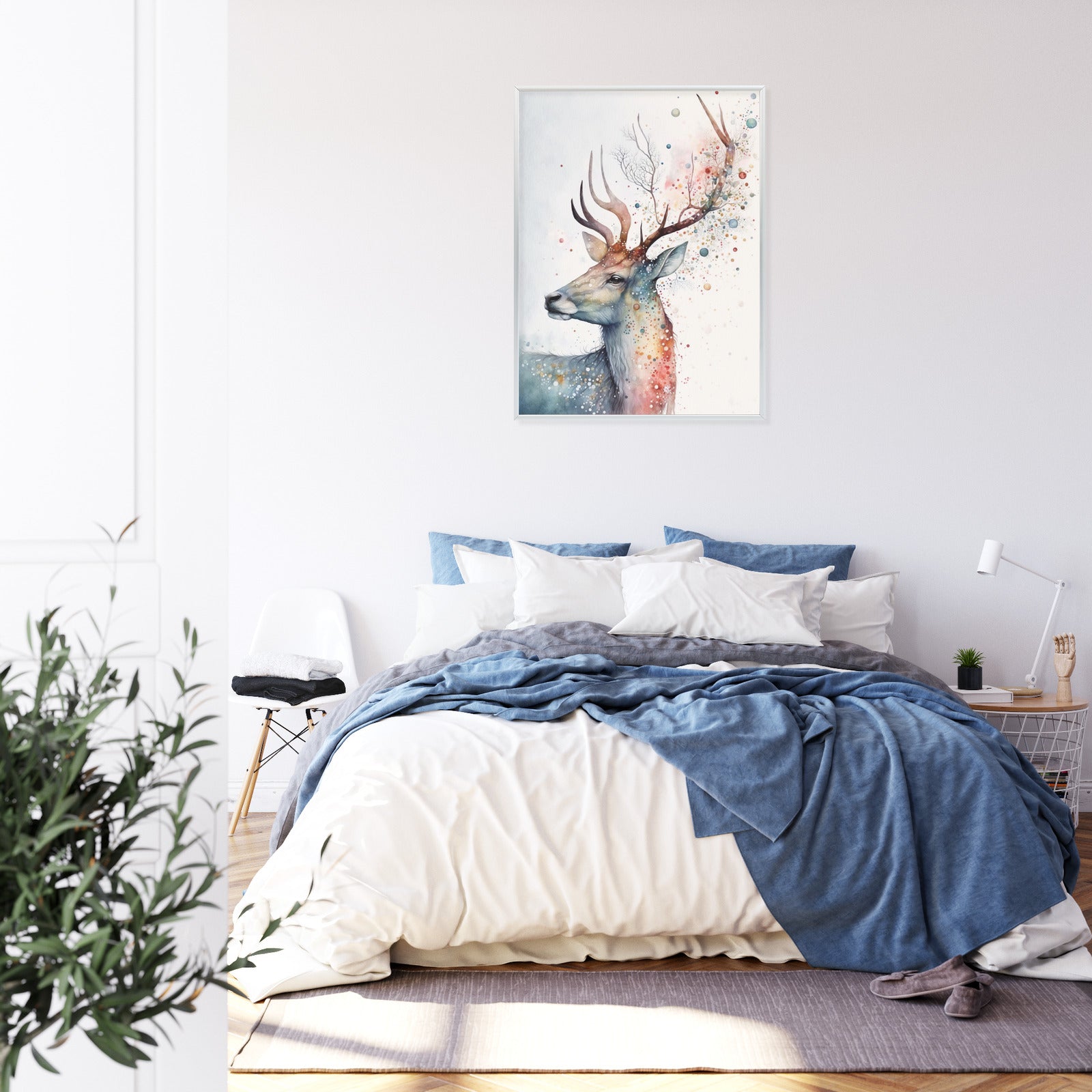Plakat Portret Jelenia Malowany Farbami Rama Drewniana Z Passe-Partout Kolor Naturalny