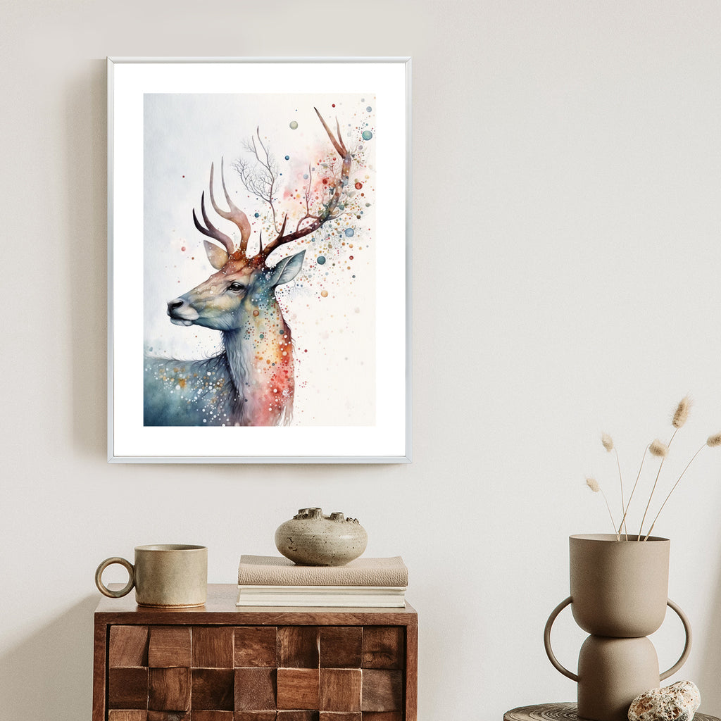 Plakat Portret Jelenia Malowany Farbami Rama Drewniana Z Passe-Partout Kolor Naturalny