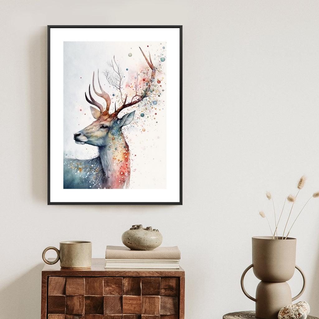 Plakat Portret Jelenia Malowany Farbami Rama Drewniana Z Passe-Partout Kolor Naturalny