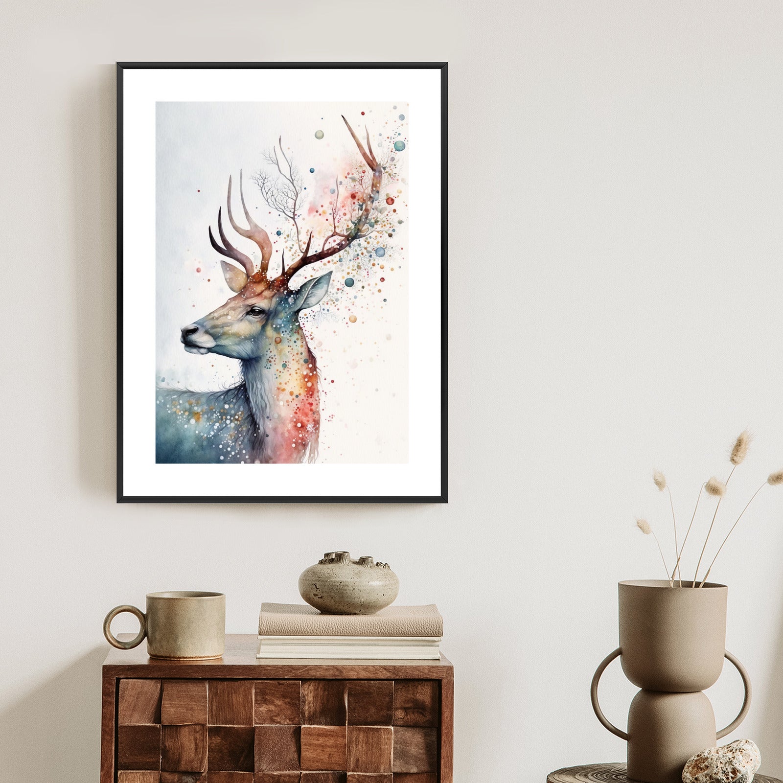 Plakat Portret Jelenia Malowany Farbami Rama Drewniana Z Passe-Partout Kolor Naturalny