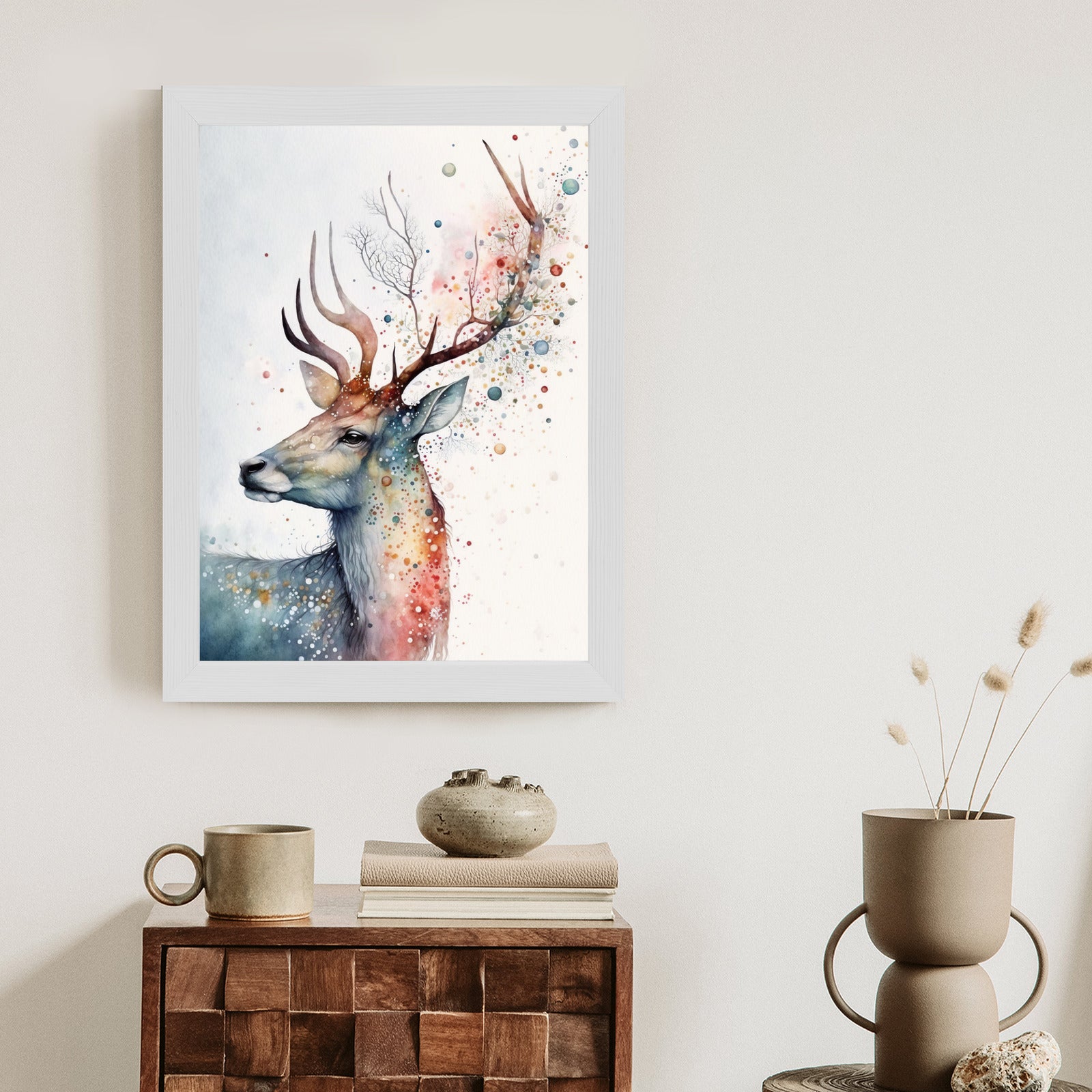 Plakat Portret Jelenia Malowany Farbami Rama Drewniana Z Passe-Partout Kolor Naturalny