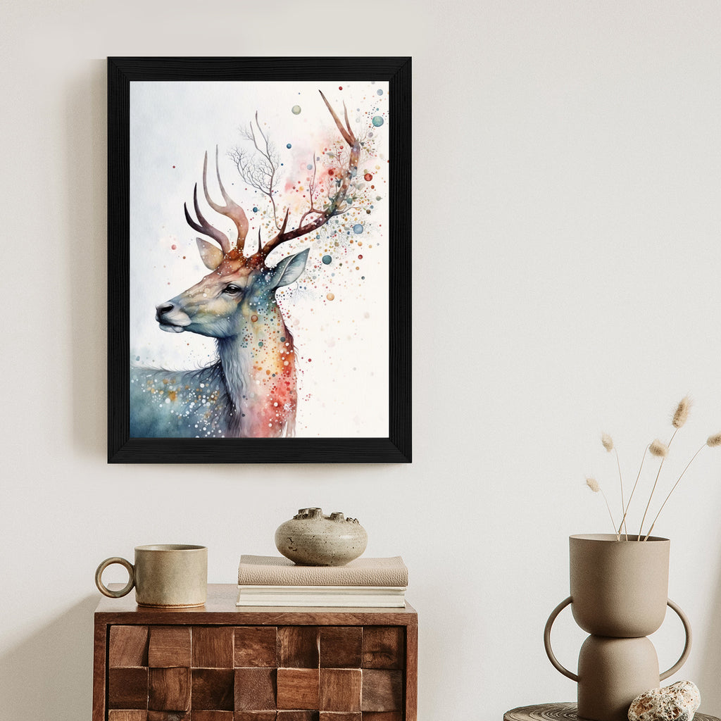 Plakat Portret Jelenia Malowany Farbami Rama Drewniana Z Passe-Partout Kolor Naturalny