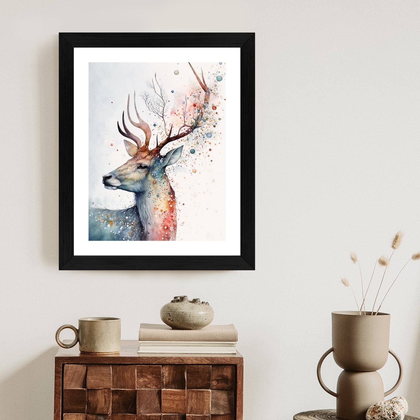 Plakat Portret Jelenia Malowany Farbami Rama Drewniana Z Passe-Partout Kolor Naturalny
