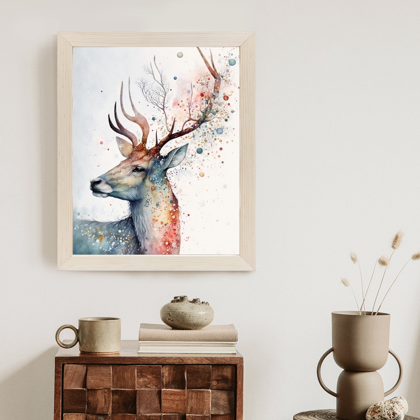 Plakat Portret Jelenia Malowany Farbami Rama Drewniana Z Passe-Partout Kolor Naturalny