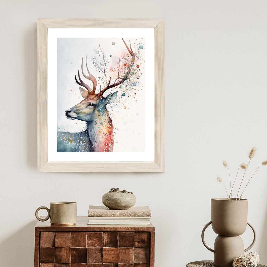 Plakat Portret Jelenia Malowany Farbami Rama Drewniana Z Passe-Partout Kolor Naturalny