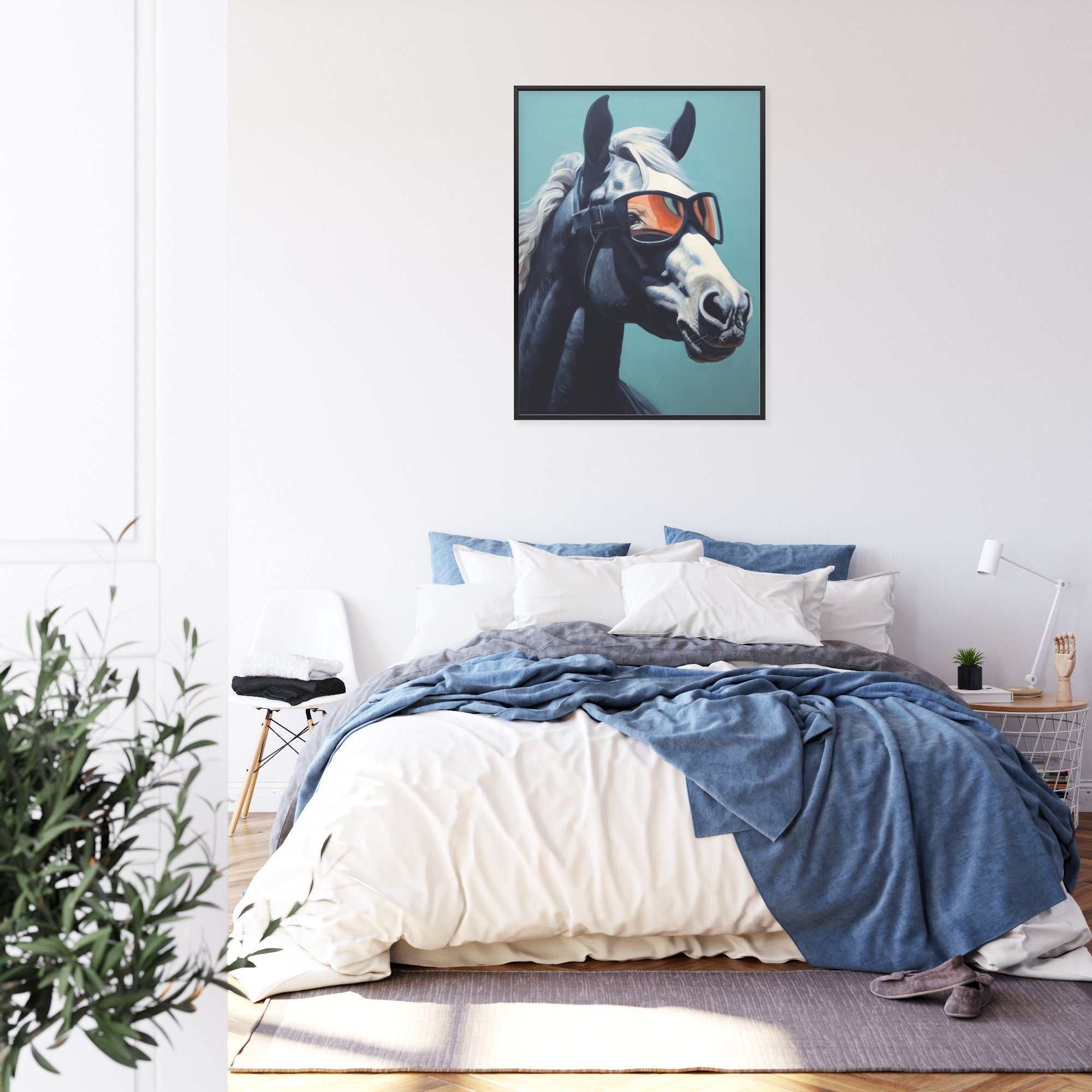 Plakat Koń Ubrany W Okulary Rama Drewniana Z Passe-Partout Kolor Naturalny