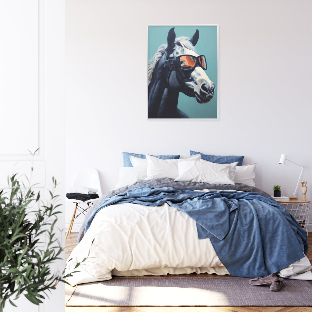 Plakat Koń Ubrany W Okulary Rama Drewniana Z Passe-Partout Kolor Naturalny