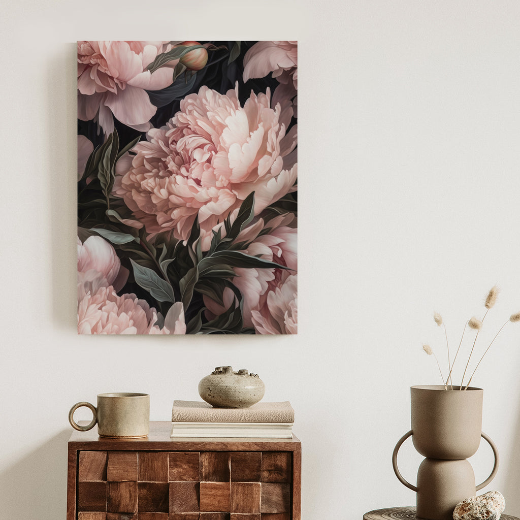 Plakat Bukiet Pastelowych Piwonii W Różowym Kolorze Rama Aluminiowa Kolor Czarny