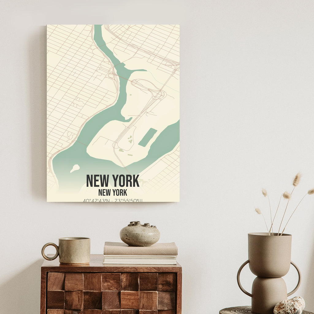 Plakat Nowy Jork Mapa W Stylu Retro Rama Aluminiowa Kolor Czarny