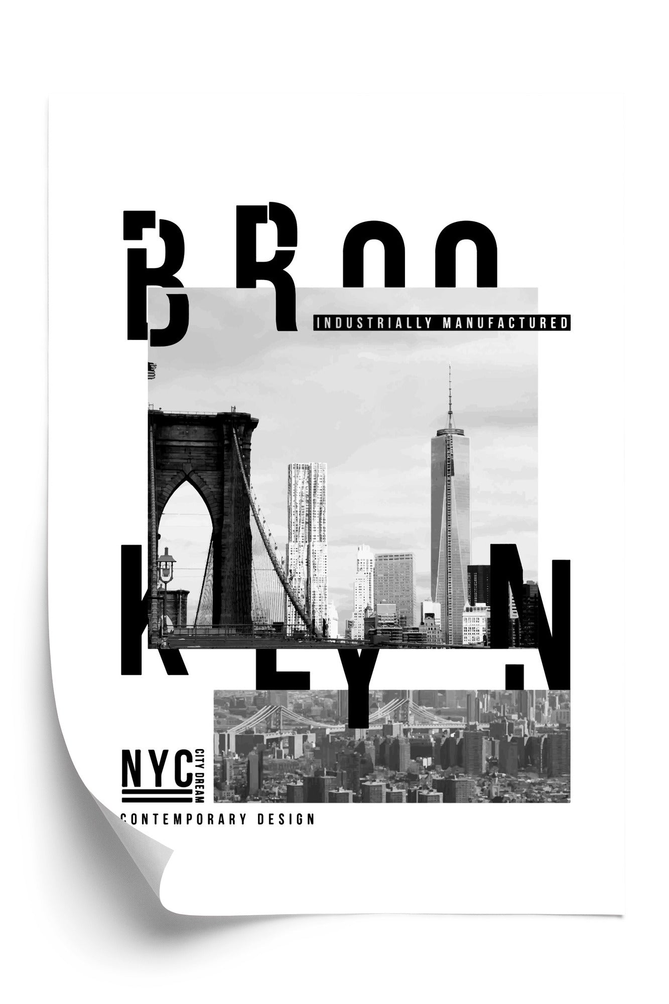 Plakat Czarno Biały Kolaż Brooklyn Nyc Rama Aluminiowa Kolor Czarny