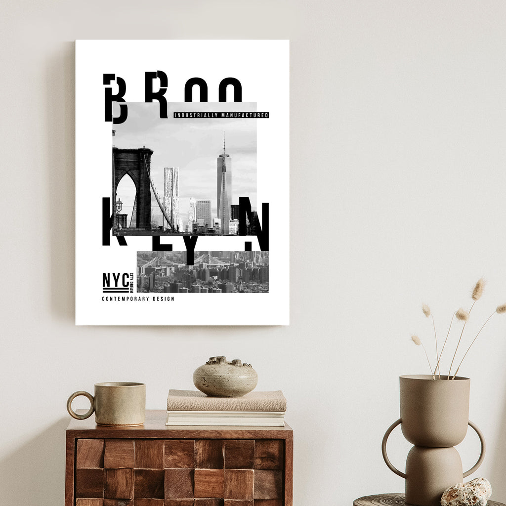 Plakat Czarno Biały Kolaż Brooklyn Nyc Rama Aluminiowa Kolor Czarny
