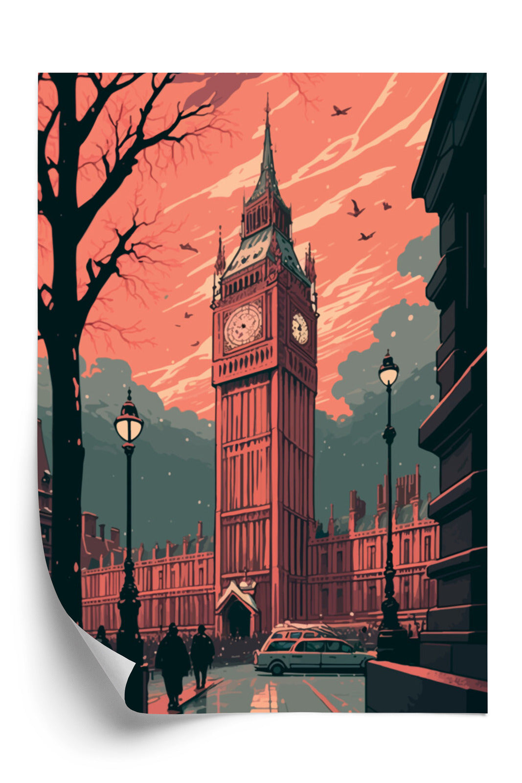 Plakat Big Ben W Londynie Komiksowa Ilustracja Rama Aluminiowa Kolor Czarny