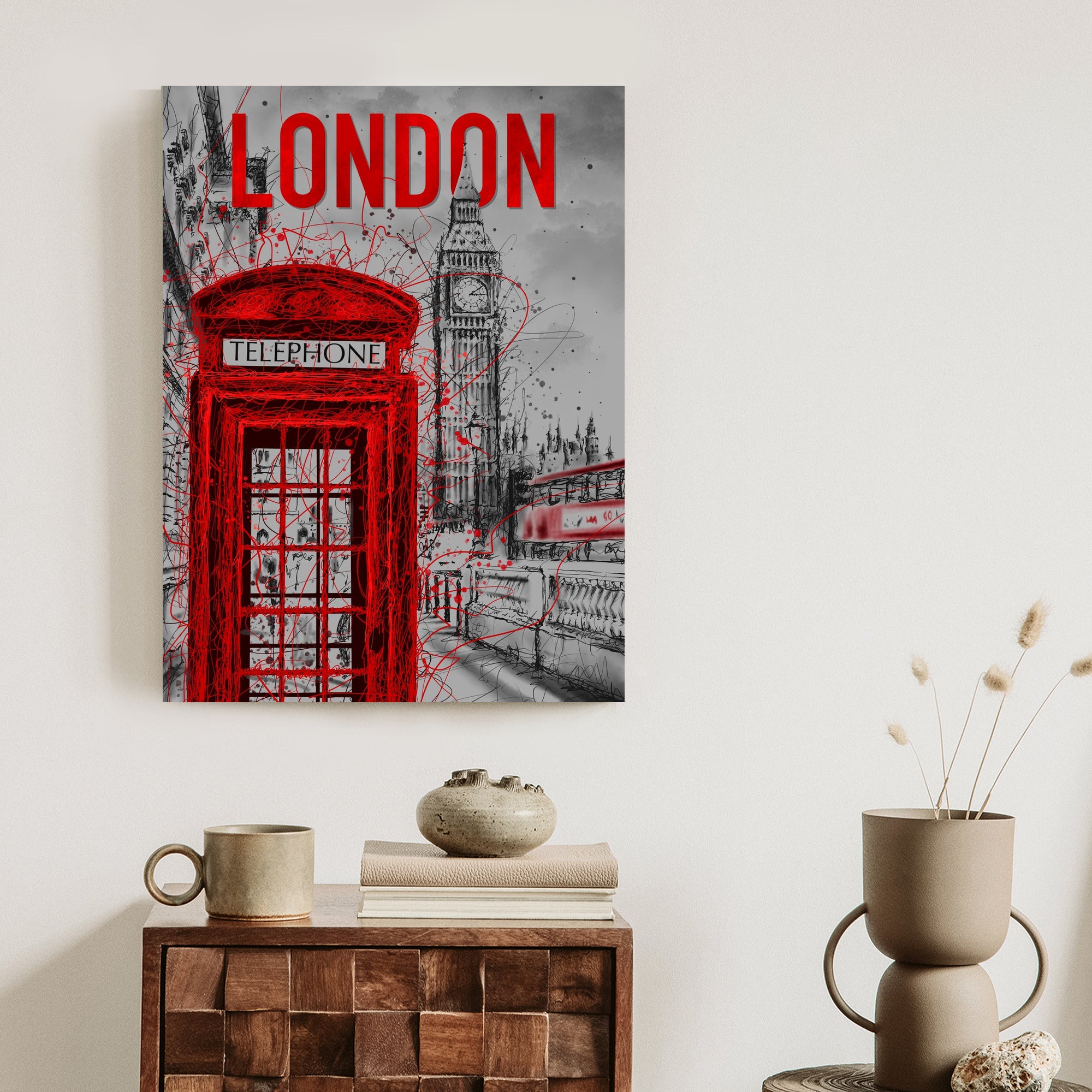 Plakat Brytyjska Budka Telefoniczna I Big Ben Rama Aluminiowa Kolor Czarny