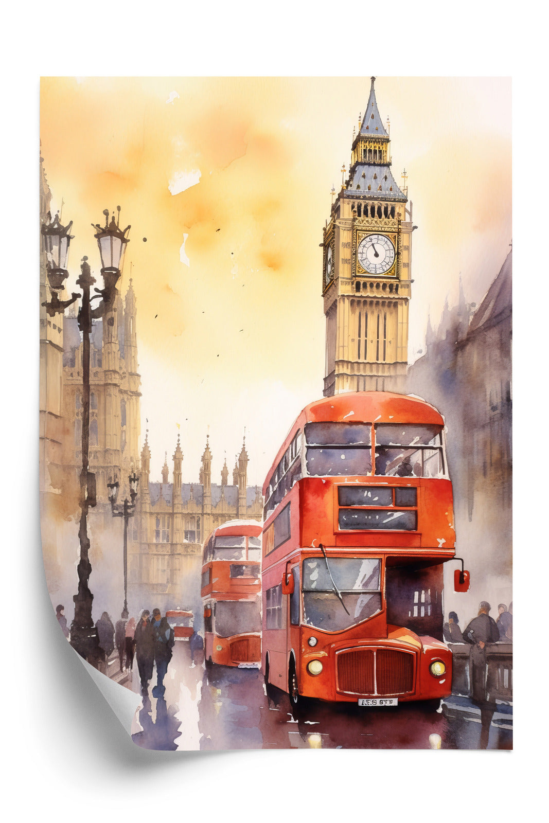 Plakat Autobus I Big Ben W Akwarelowym Londynie Rama Aluminiowa Kolor Czarny