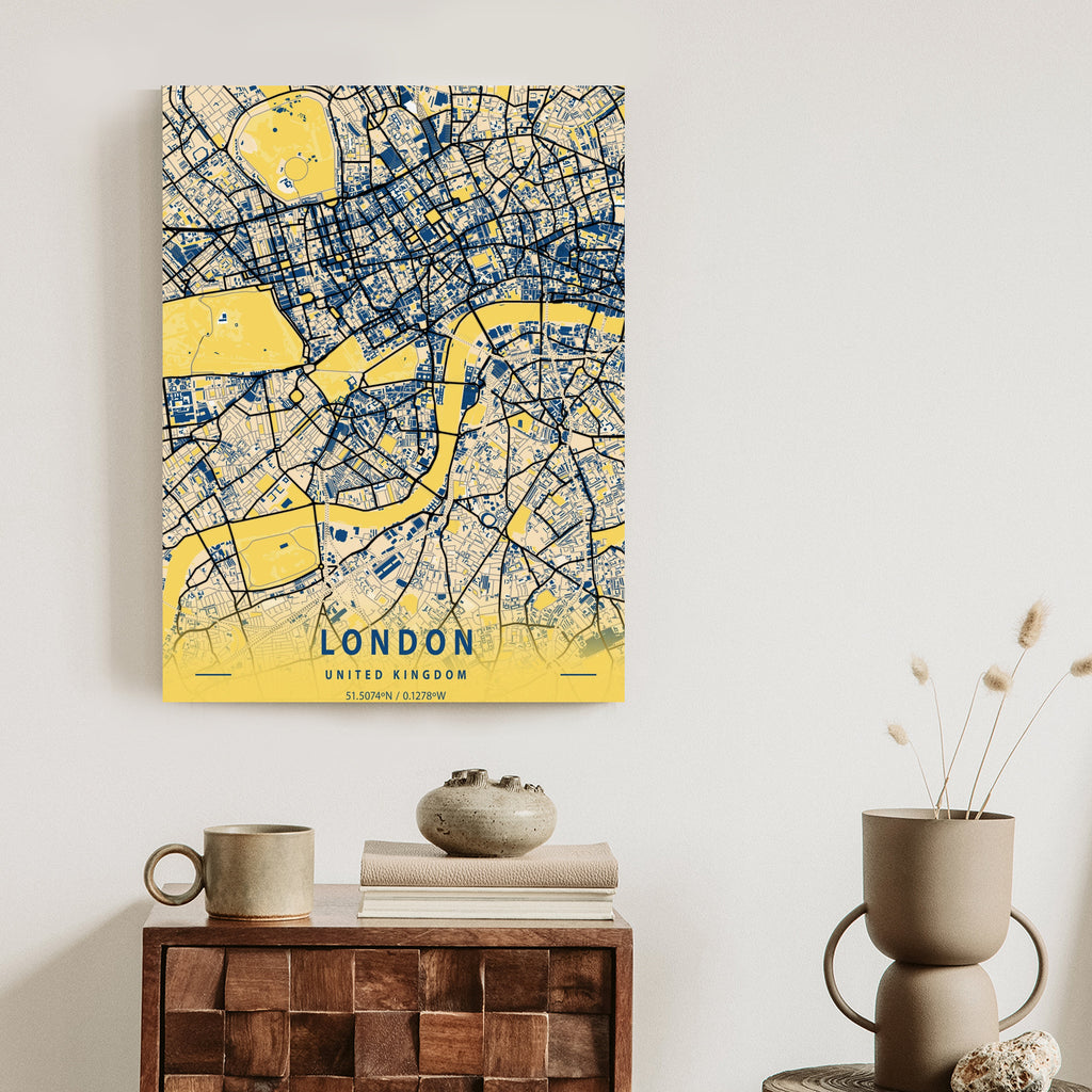 Plakat Londyn Żółta Mapa Miasta Rama Aluminiowa Kolor Czarny