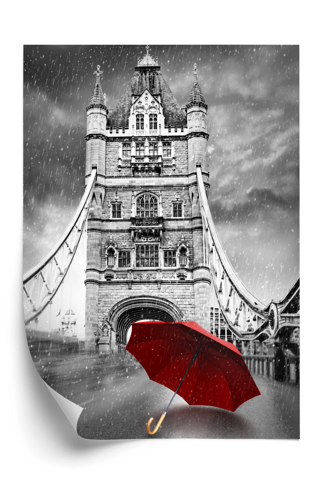 Plakat Czerwony Parasol Na Czarno Białym Tle Z Tower Bridge Rama Aluminiowa Kolor Czarny