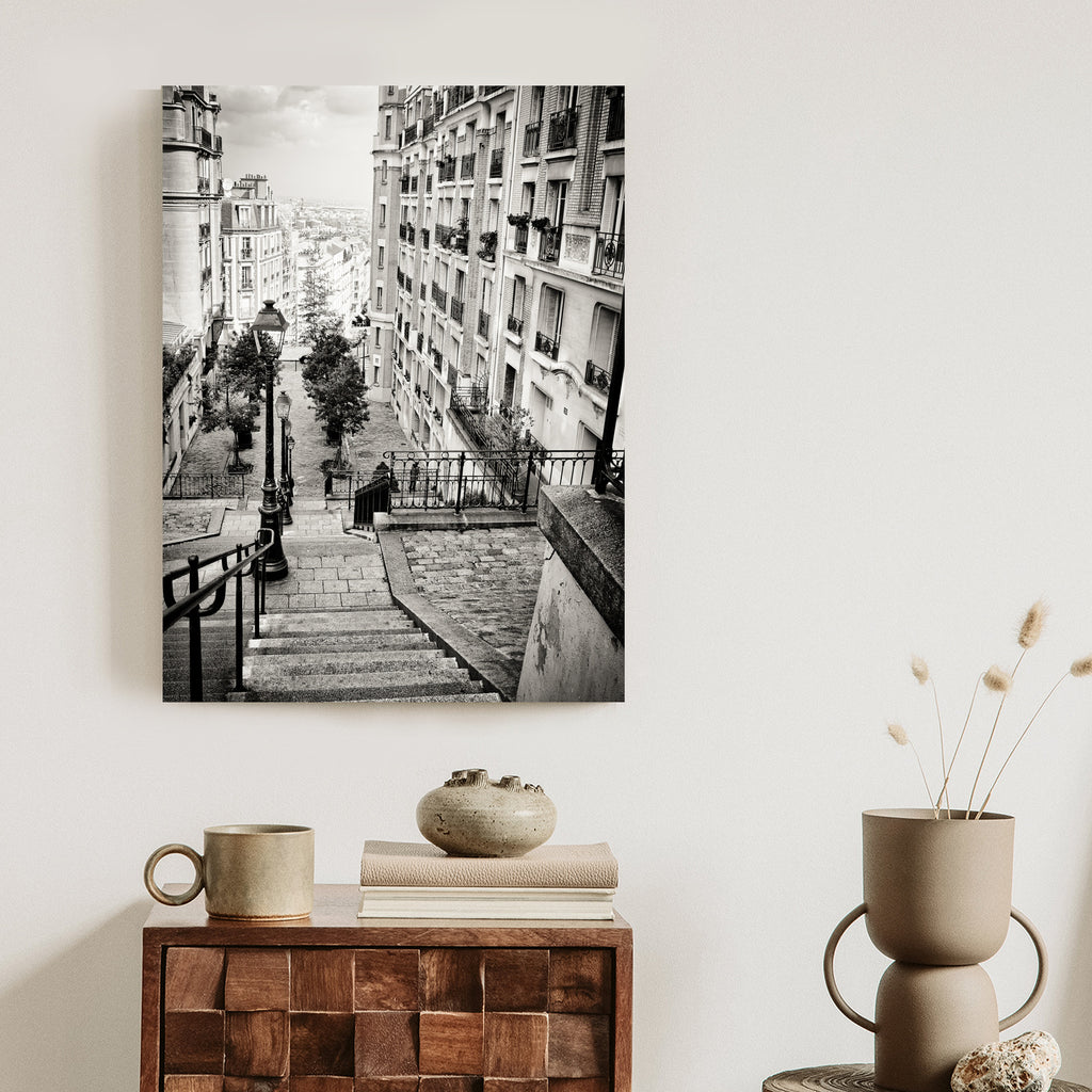 Plakat Niesamowite Ulice Paryża - Fotografia Czarno-Biała Rama Aluminiowa Kolor Czarny