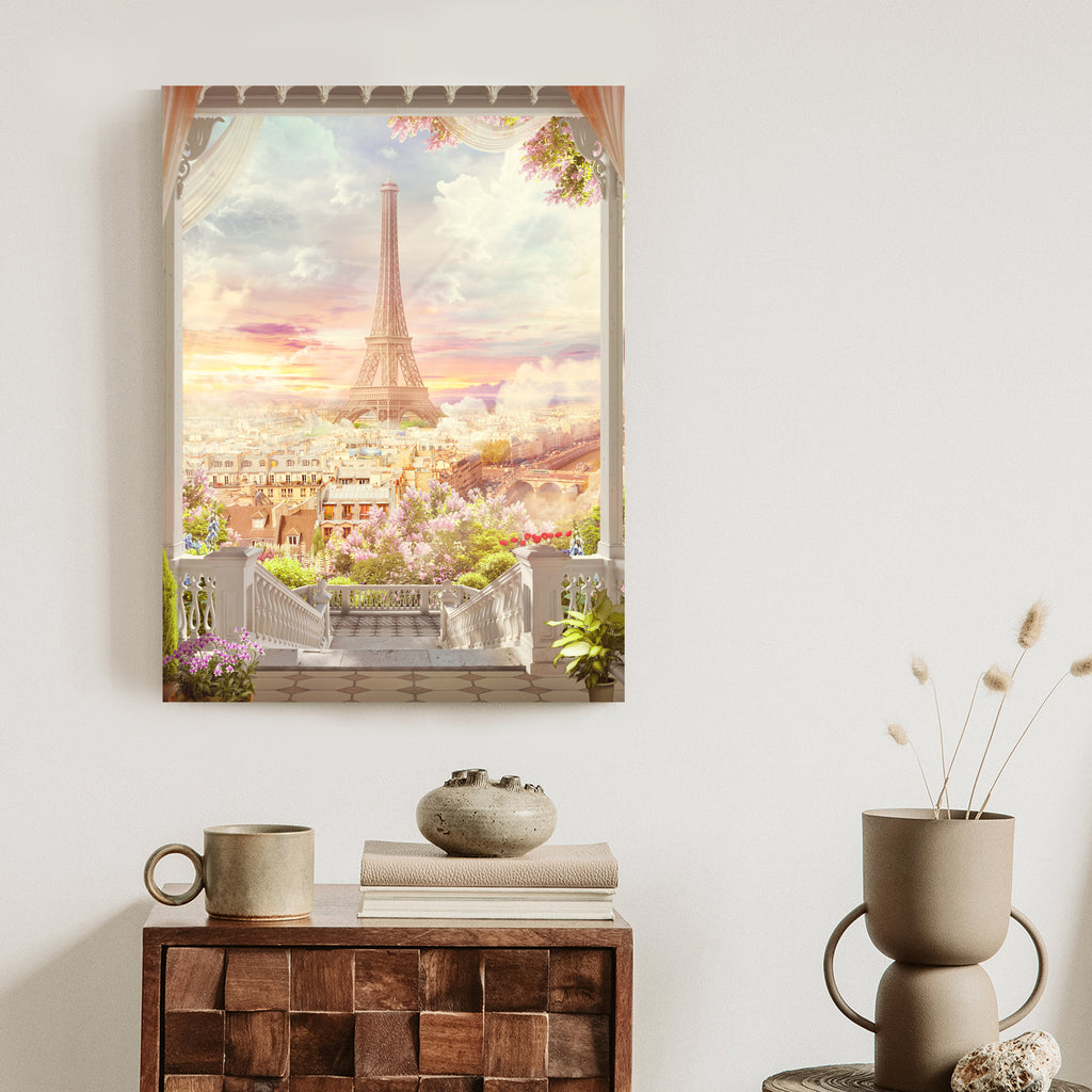 Plakat Widok Z Tarasu Na Malowniczy Paryż Rama Aluminiowa Kolor Czarny