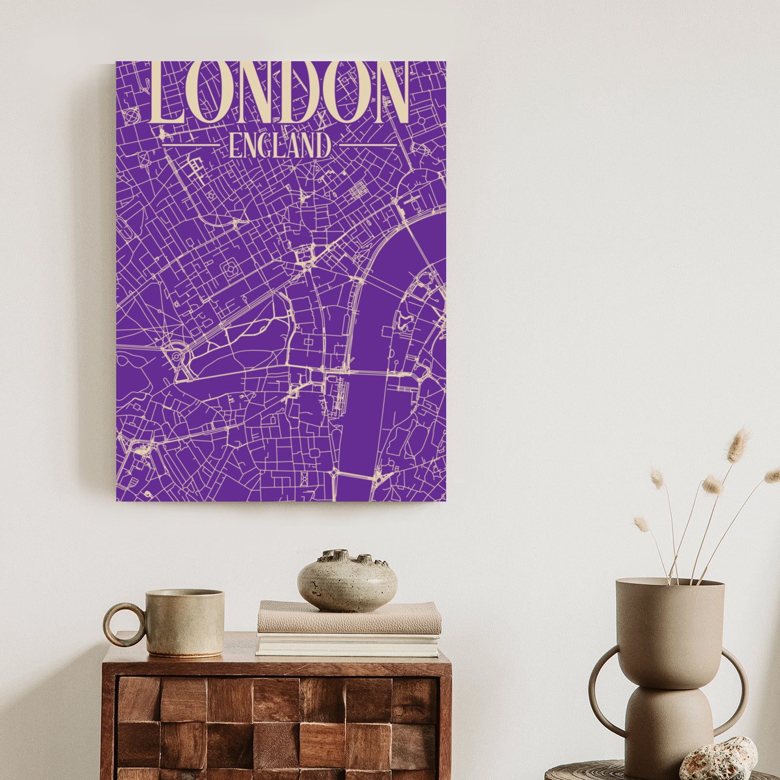 Plakat Centrum Londynu Na Fioletowej Mapie Rama Aluminiowa Kolor Czarny
