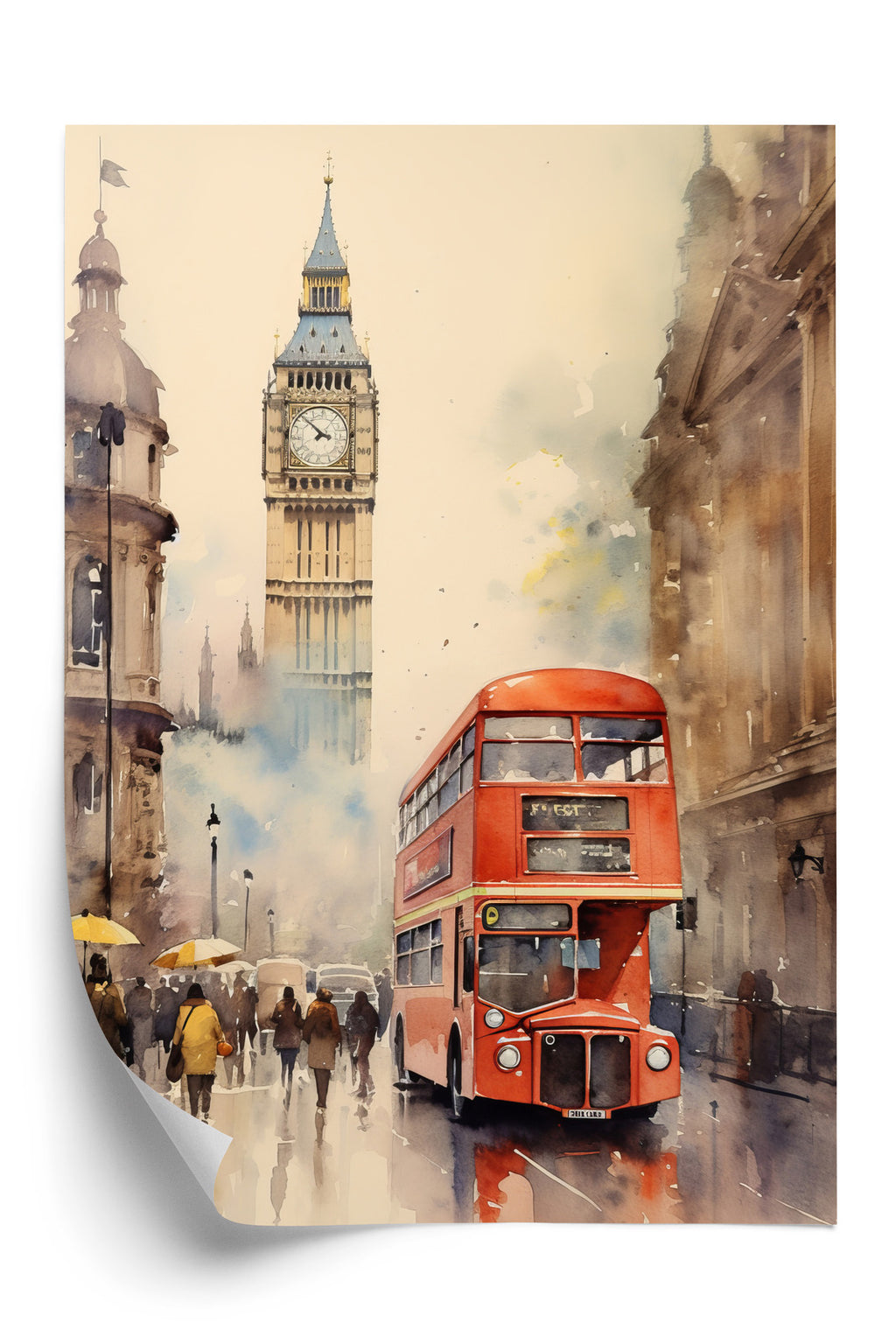 Plakat Czerwony Autobus I Big Ben W Londynie Akwarela Rama Aluminiowa Kolor Czarny
