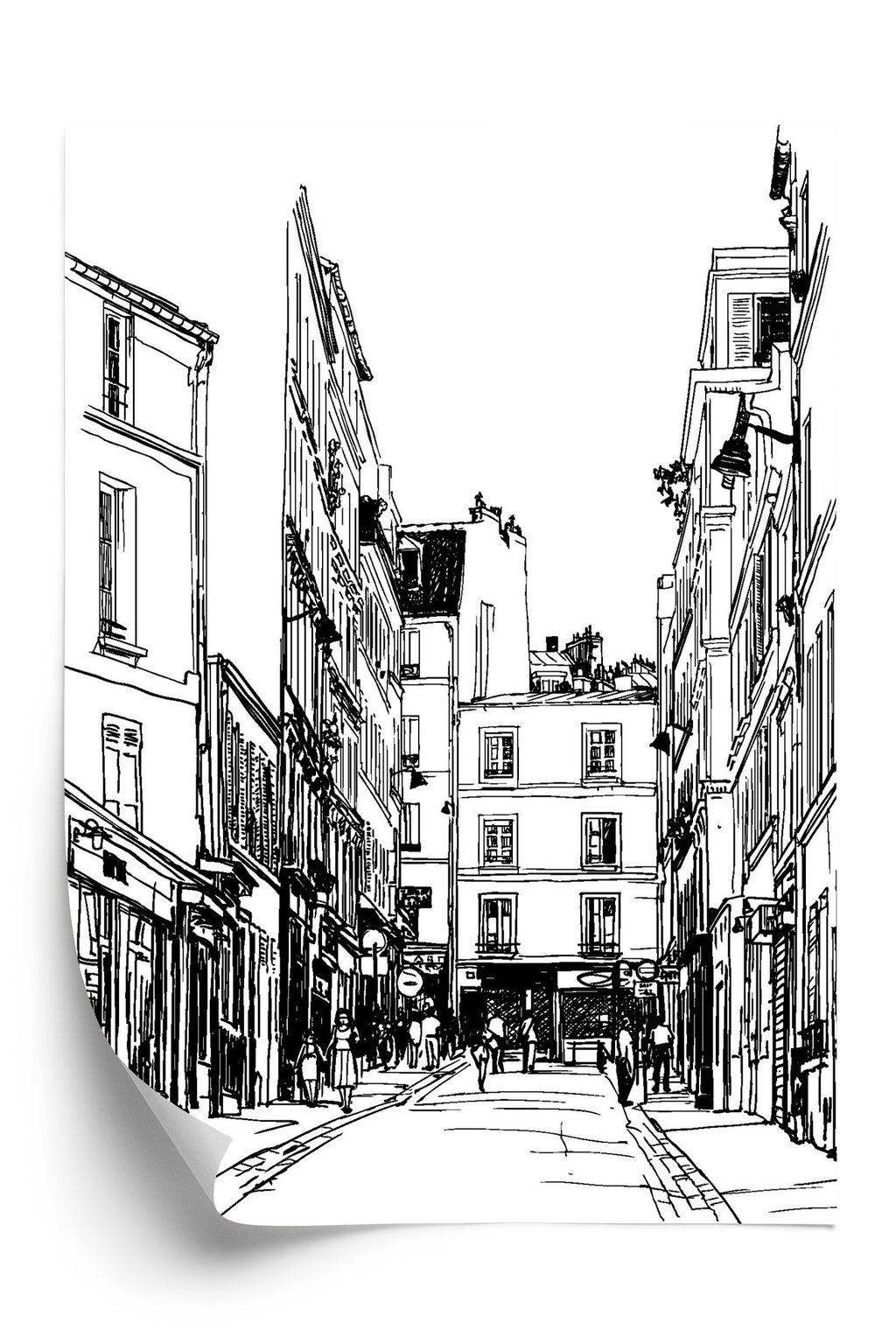 Plakat Uliczka Przy Montmartre W Paryżu - Szkic Rama Aluminiowa Kolor Czarny